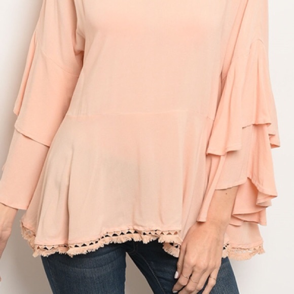 Bell sleeve ruffled lace blouse. - Picture 2 of 2